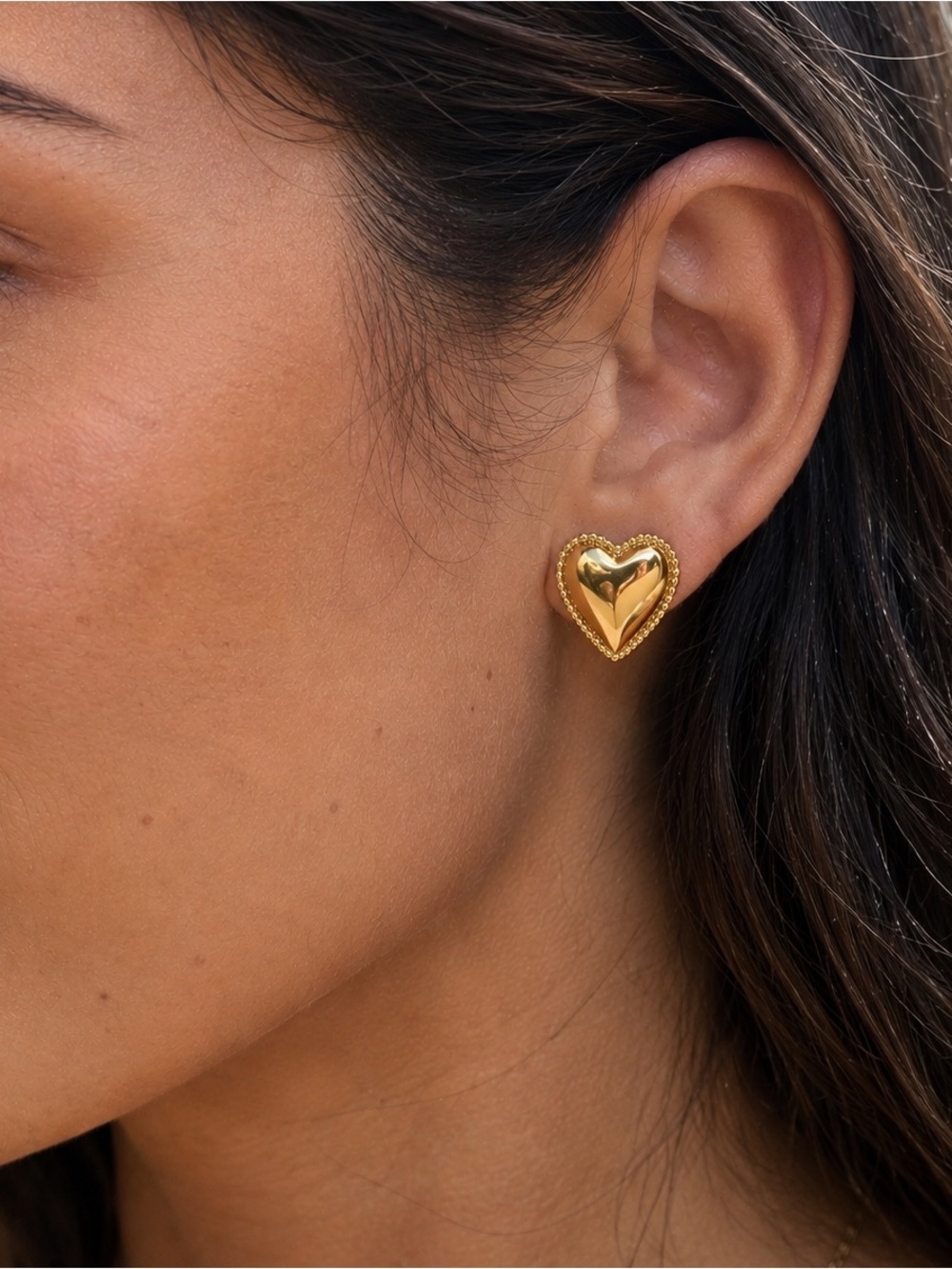 18K Gold Plated Heart Stud Earrings